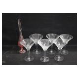 Etched Martini Glasses & Cranberry Bud Vase