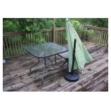 Patio Tables, Umbrella, & Umbrella Stand