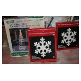 Outdoor Lighted Tree & Snowflakes