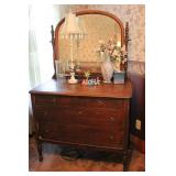 Mahogany Dresser, Mirror & Contents