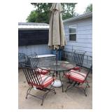 Wrought Iron Patio Table, Chairs, & Umbrella