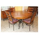 Modern Iron & Wood Round 51' Table & Chairs