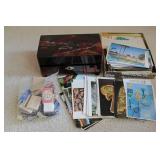 Vintage Oriental Jewelry Box, Postcards & Matchbox