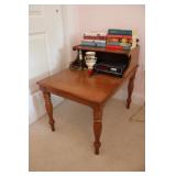 Maple End Table, Books & Alarm Clock