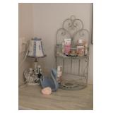 Figural Dresser Lamp & Wire Shelf