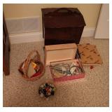 Wooden Sewing Basket & Sewing Notions