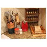 Spice rack, Utensils, Cutting Boards, Etc.