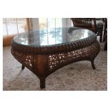 45' Glass Top Wicker Coffee Table