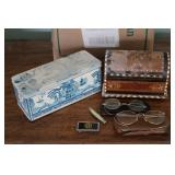 Pocket Knive, Money Clip, & Vintage Wire Rim Glase