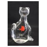 Cat w/ Fish Art Glass Paperweight