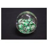 2.5" Green Floral Art Glass Paperweight