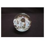 3" Light Aqua Blue Floral Art Glass Paperweight