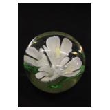 2.75" White Lily Art Glass Paperweight