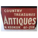 Double-Sided Metal Country Treasures Antiques Sign