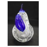 Cobalt Blue & Clear Glass Crackle Paperweight