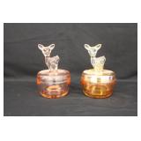 Pink & Carnival Glass Deer Covered Dishes