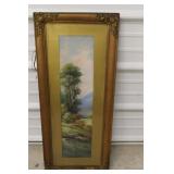 Ornate Framed Mountain Landscape Watercolor