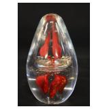 Red Blood Drop Swirl Art Glass Paperweight