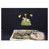 Hunting Scene Linens, Welcome Sign & Handbag