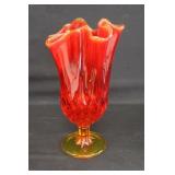 Fenton Amberina Orange Pedestal Vase