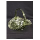 9" Green Hobnail Glass Basket