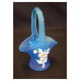 6 1/2" West Morland Blue Satin Glass Basket
