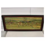 Panoramic Colored Hunting Scene Lithograph Print