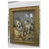 Ornate Framed "Mischievous Kittens" Lithograph Pri