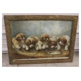 "Where is Mother?" Ornate Framed Puppy Print