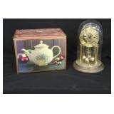 Holiday Carved Tea Pot & German Clock
