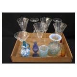 Etched Stemware & Blue Collectible Glass