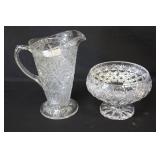 Pressed Glass Pitcher & Lead Glass Bowl