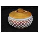 Cranberry Opalescent Hobnail Powder Jar