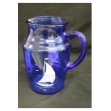 Hazel Atlas Cobalt Blue Sailboat Pitcher