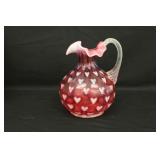 6 1/2" Fenton Cranberry Heart Dot Pitcher