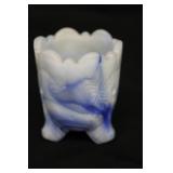 Blue & White Slag Glass Toothpick Holder