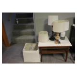 Wood Side Table & Lamps