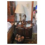 Night Stand, Lamp, & Pinecones