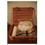 Picnic Basket w/ Dinnerware, Thermos, & Blanket
