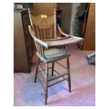 Antique Oak Pressed Back High Chair