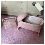 Wicker Doll Cradle & Sewing Basket