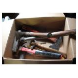 Box of Hammers of Various Sizes, Mallets, & Hatche