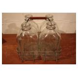 Vintage Milk Bottle Carrier w/ Glass Milk Jugs