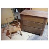 3 Drawer Walnut Dresser & Child's Rocking Chair