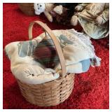 Wicker Basket, Wood Top & Blanket