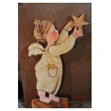 Wooden Hand Painted Angel w/ Stars