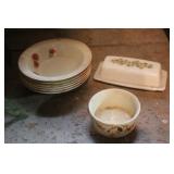 Pyrex Butter Dish, Halls Bowl, & Cavitt-Shaw Straw