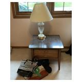 Pressed Wood End Table & Crystal Lamp