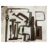 Vintage Hammers, Bit Brace, Clamps w/ Wooden