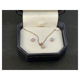 10K Gold & CZ Necklace & Stud Earrings Set